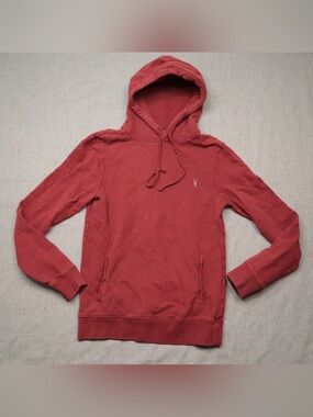 AllSaints Raven Ramskull Hoodie Burgundy Red Pullover Long Sleeve Cotton Size XS